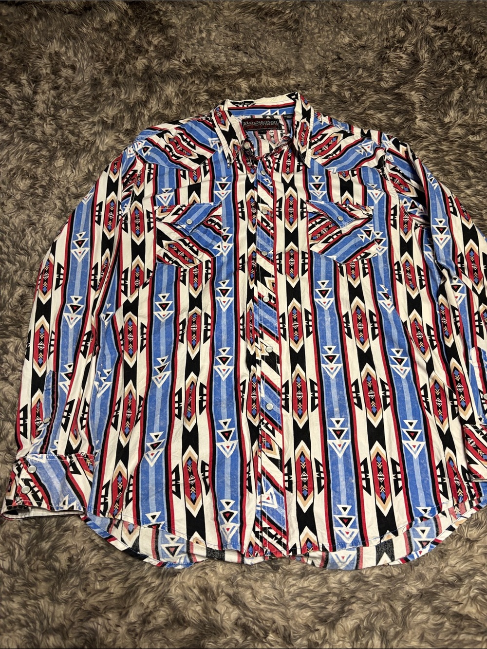 Rock & Roll Cowboy southwest -Print Button-Down Shirt in Blue, Red & Black